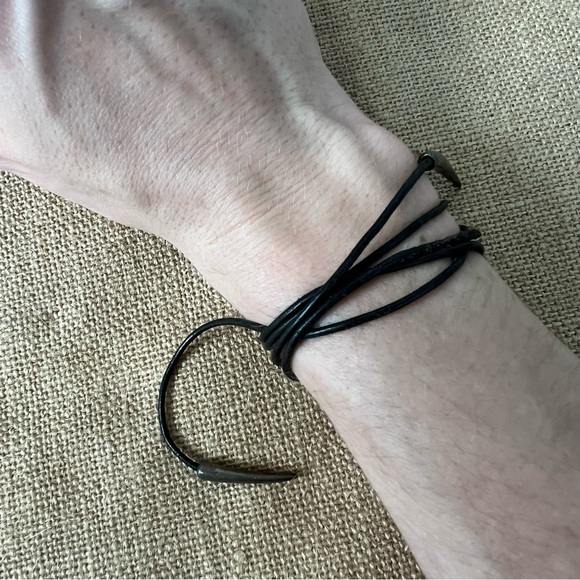 Leather wrap thin dainty bracelet choker necklace fang tooth accent - Picture 1 of 4